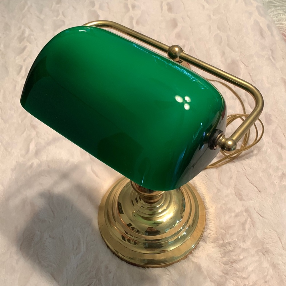 Brass Bankers Desk Lamp w/Green Shade